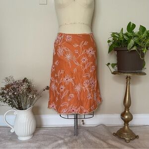 Talbots pure silk orange embroidered floral with rope style trim